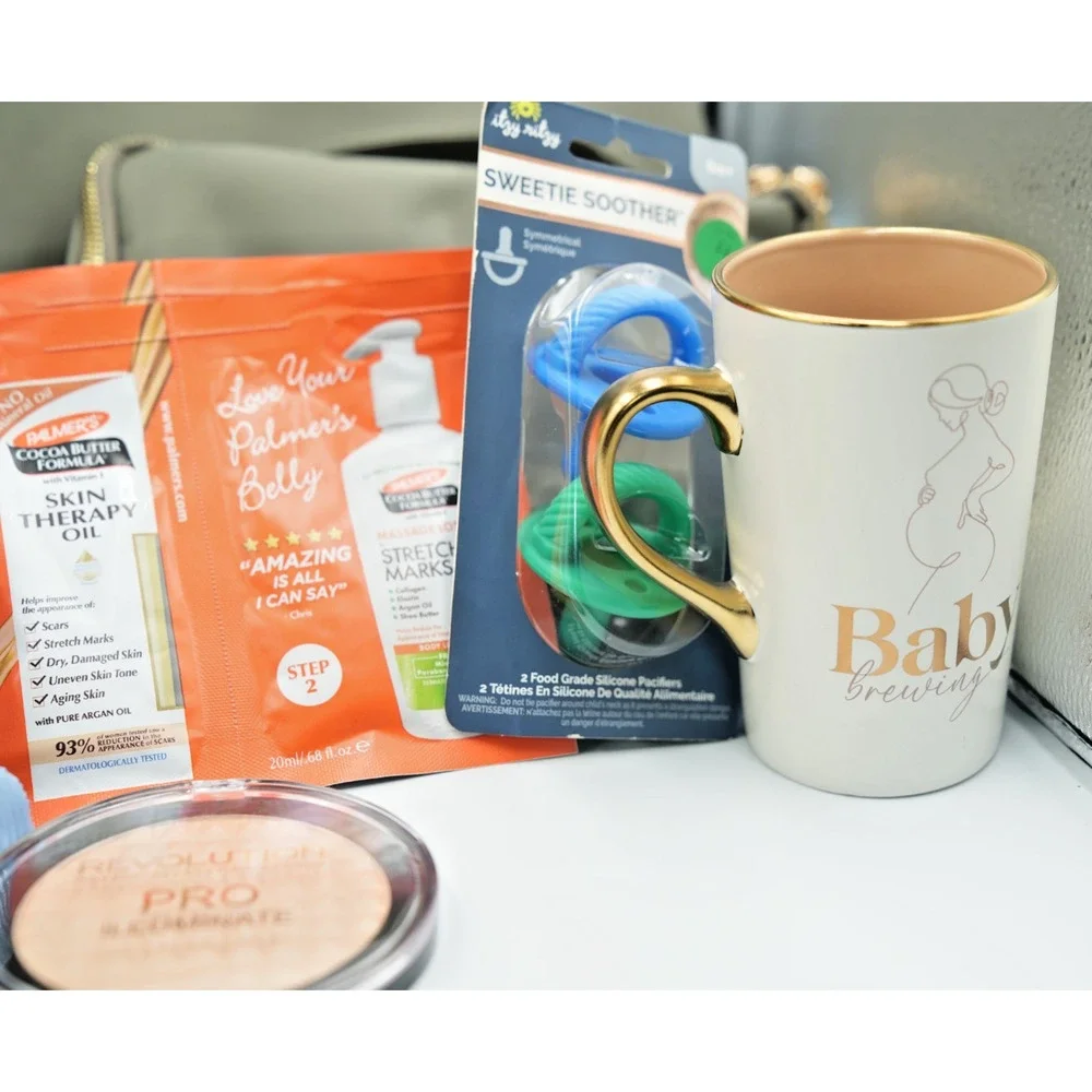 New Mom Gift Set | Diaper Bag‎ Set, Skincare, Tumbler, Pacifiers, Makeup